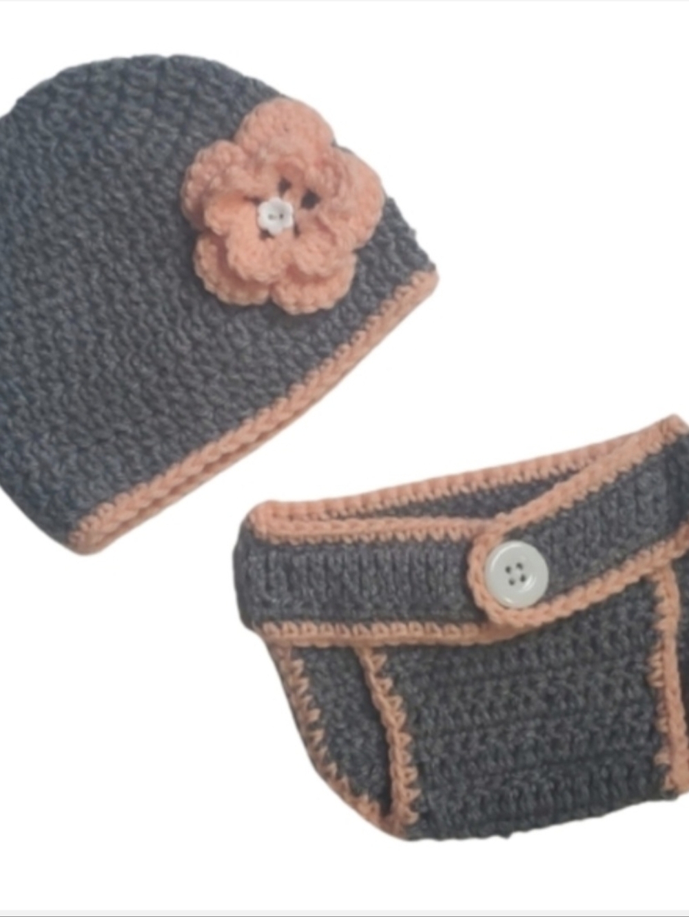 Baby Girl Flower Hat & Diaper Cover Photo Prop-Hand Crocheted Set-Newborn